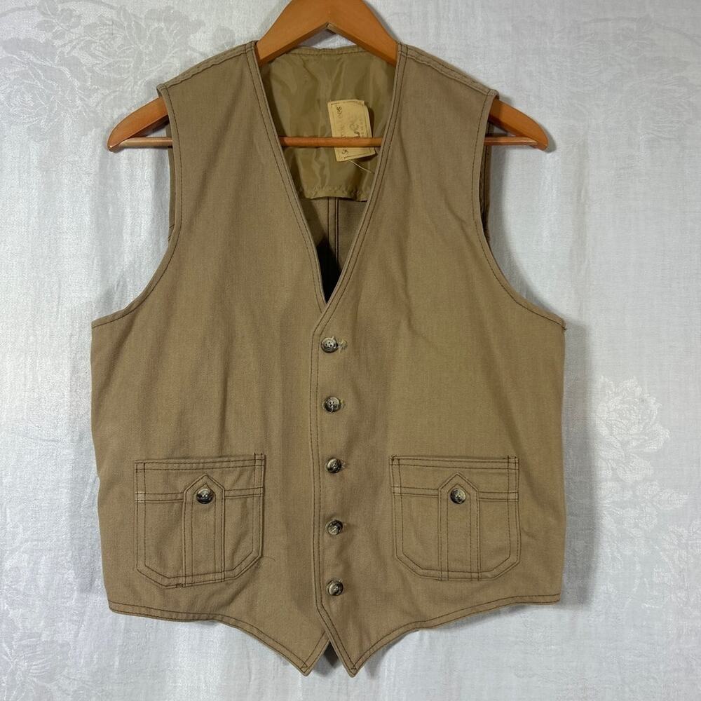 Vintage Vest Separate-Lees by Lee 42R Tan Waistcoat 70s Western Pockets